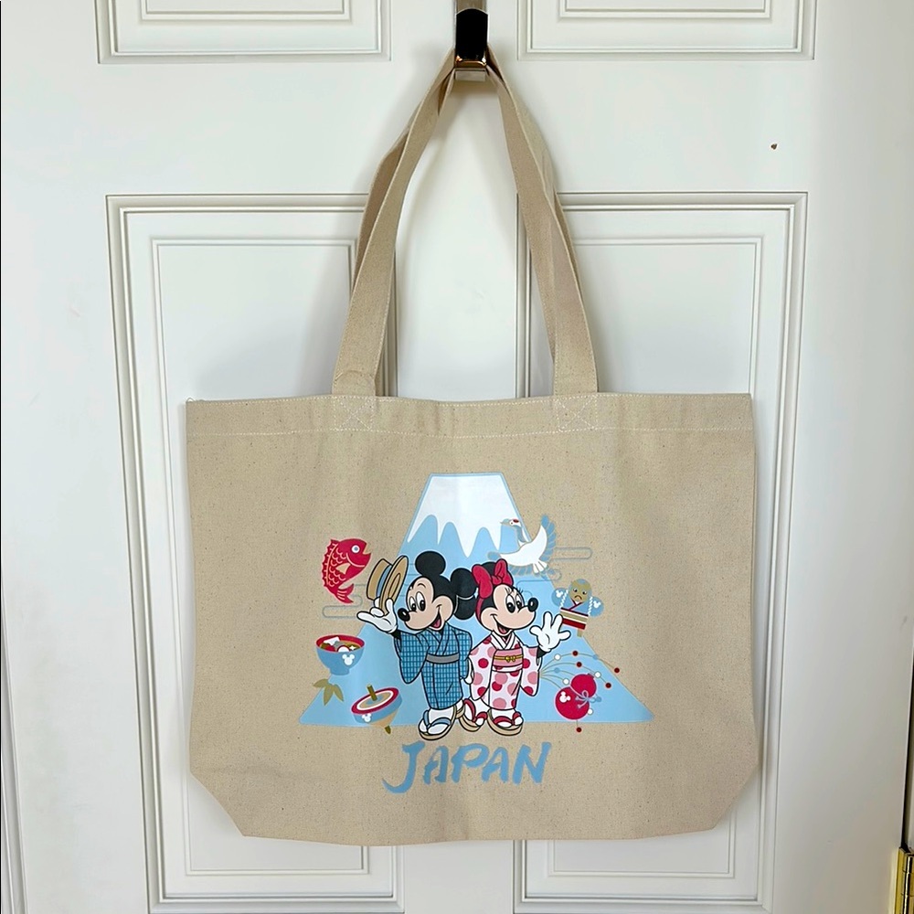 Disney Tokyo Beige Tote with Mickey and Minnie Japan Design.